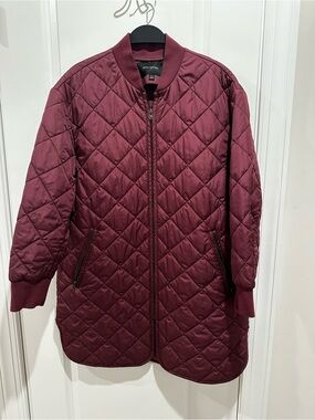 Banana Republic Quilted Longline Bomber Jacket Burgundy Size L